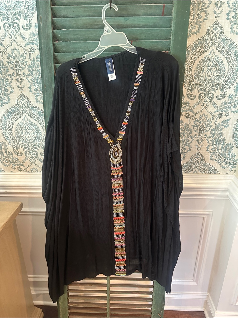 Swimsuits for All Embroidered Trim Black Boho Tunic